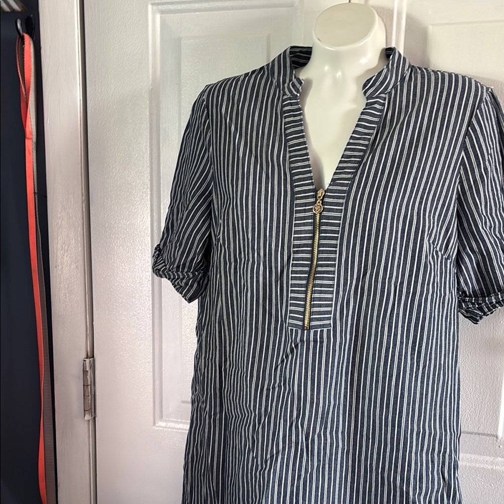 Anne Klein Blue and White Striped Midi Dress